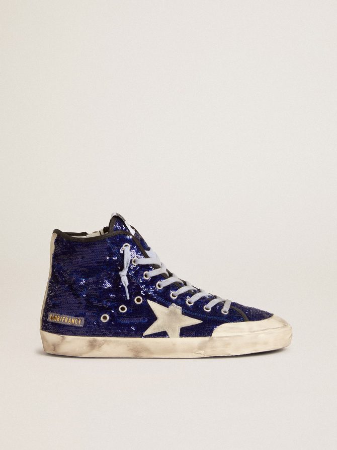 Men’s Francy Penstar in blue sequins with ice-gray suede star