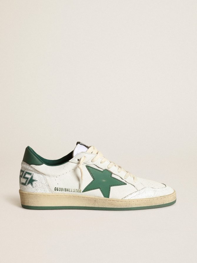 Men’s Ball Star in white nappa leather with green leather star and heel tab