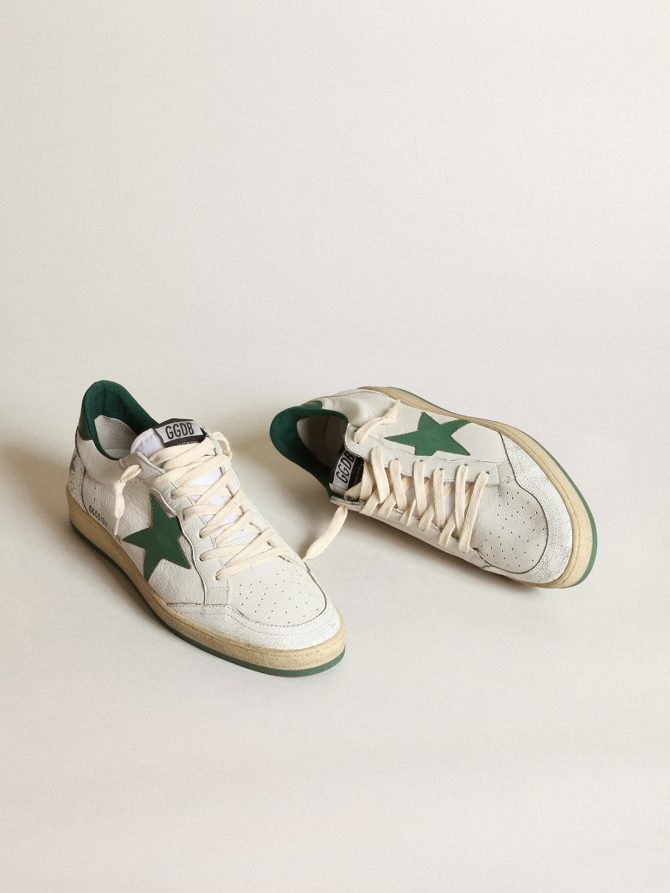 Men’s Ball Star in white nappa leather with green leather star and heel tab - Image 2