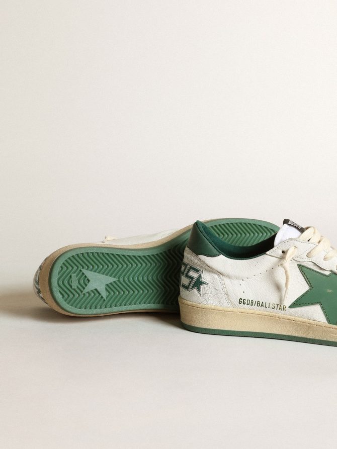 Men’s Ball Star in white nappa leather with green leather star and heel tab - Image 3