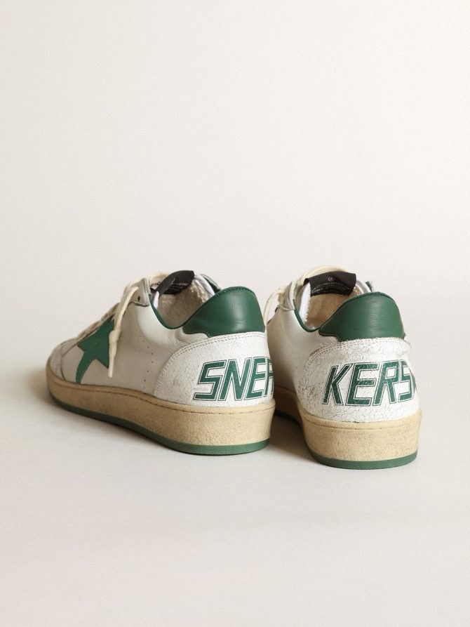 Men’s Ball Star in white nappa leather with green leather star and heel tab - Image 4