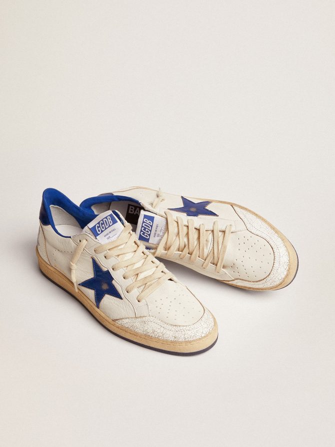 Men’s Ball Star in white nappa with blue star and heel tab - Image 2