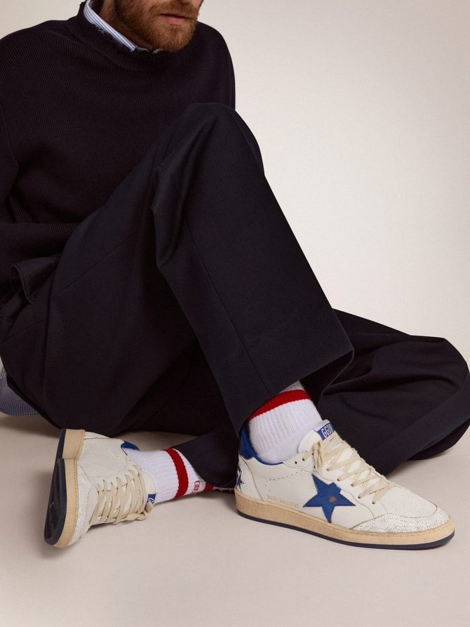 Men’s Ball Star in white nappa with blue star and heel tab - Image 3