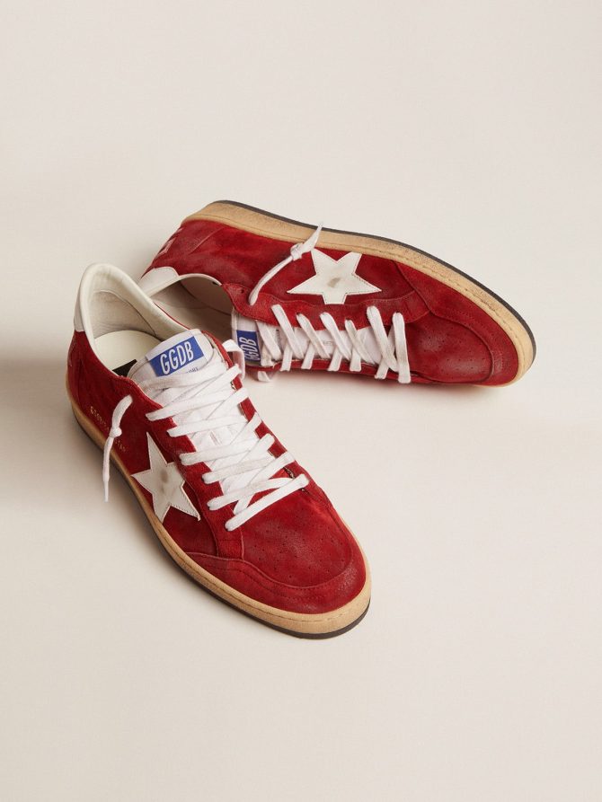 Men’s Ball Star in dark red suede with white star and heel tab - Image 2