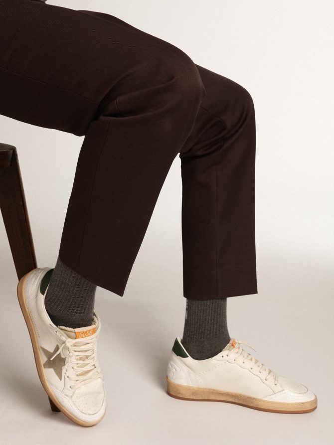 Men’s Ball Star in white nappa with dove gray suede star - Image 3