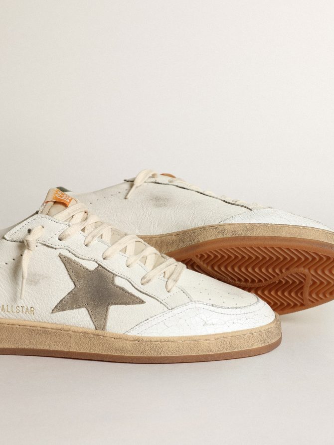 Men’s Ball Star in white nappa with dove gray suede star - Image 4