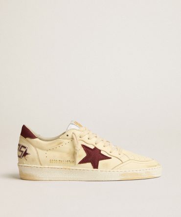 Men’s Ball Star in beige nappa with burgundy mesh star and heel tab