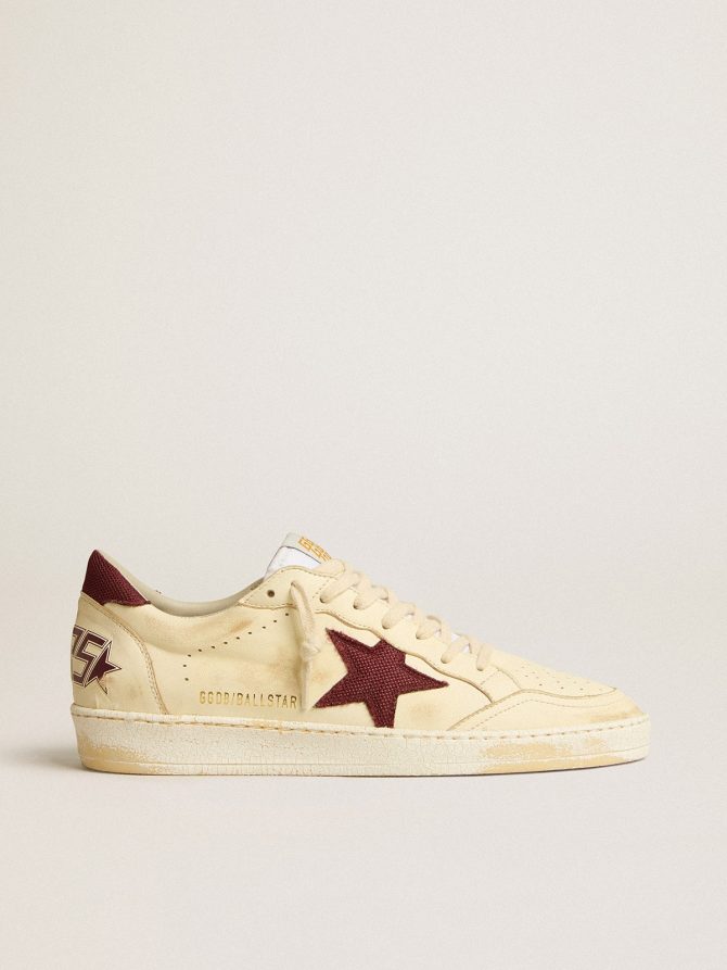 Men’s Ball Star in beige nappa with burgundy mesh star and heel tab