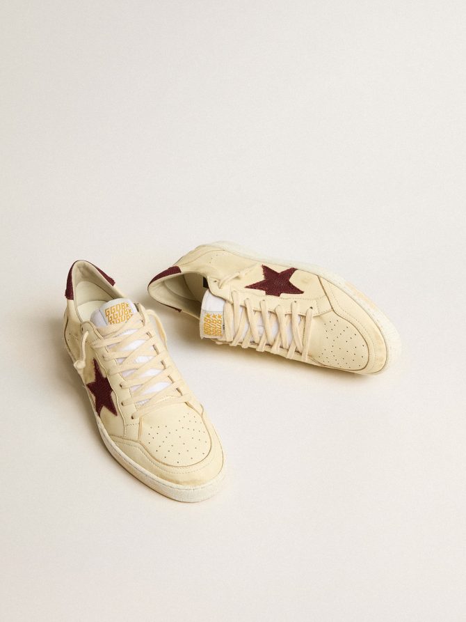 Men’s Ball Star in beige nappa with burgundy mesh star and heel tab - Image 2