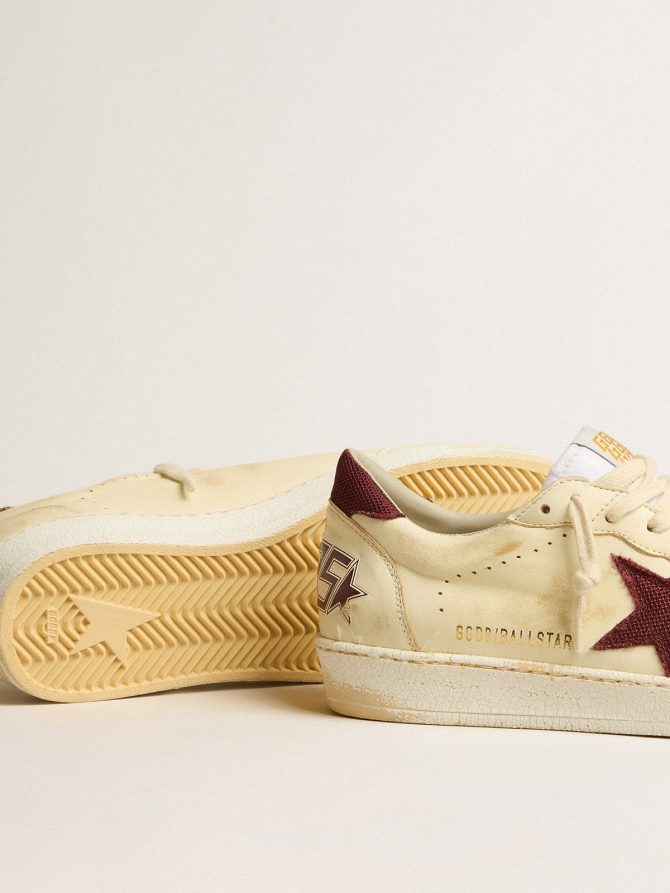 Men’s Ball Star in beige nappa with burgundy mesh star and heel tab - Image 4
