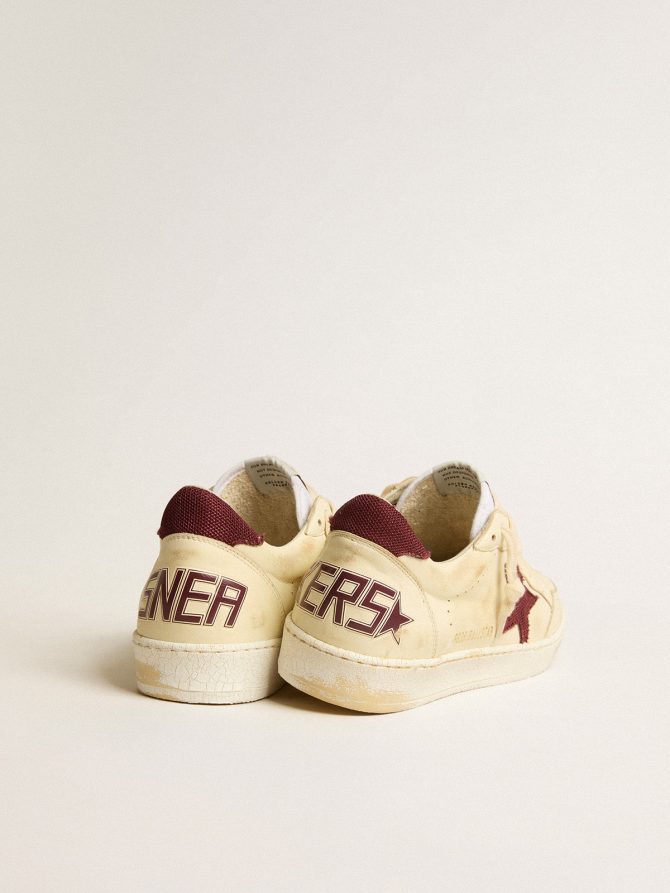 Men’s Ball Star in beige nappa with burgundy mesh star and heel tab - Image 5