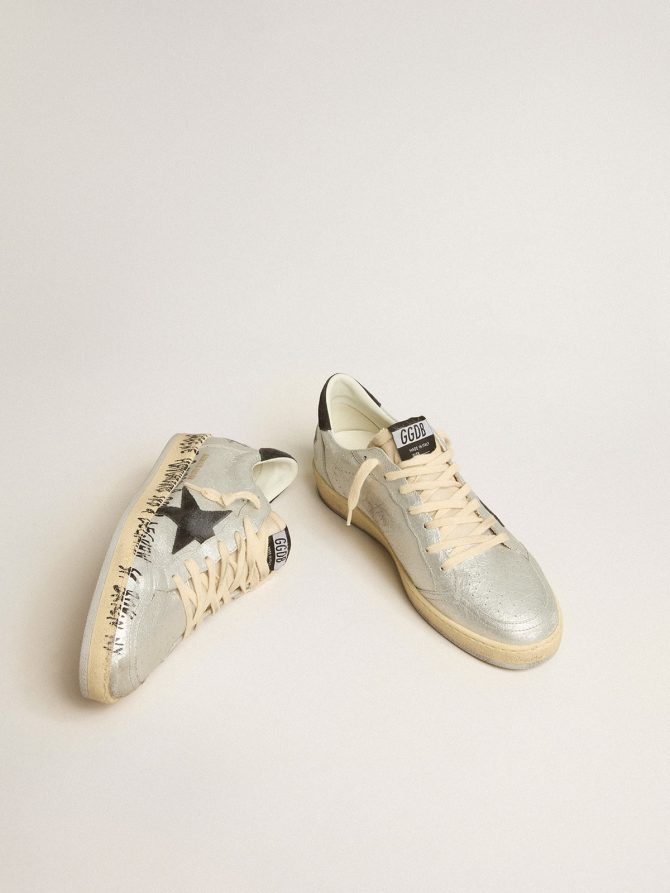 Ball Star LTD in silver leather with gray suede star and heel tab - Image 2