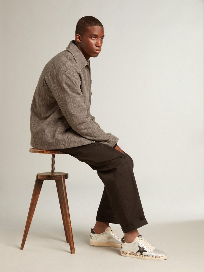 Ball Star LTD in silver leather with gray suede star and heel tab - Image 3