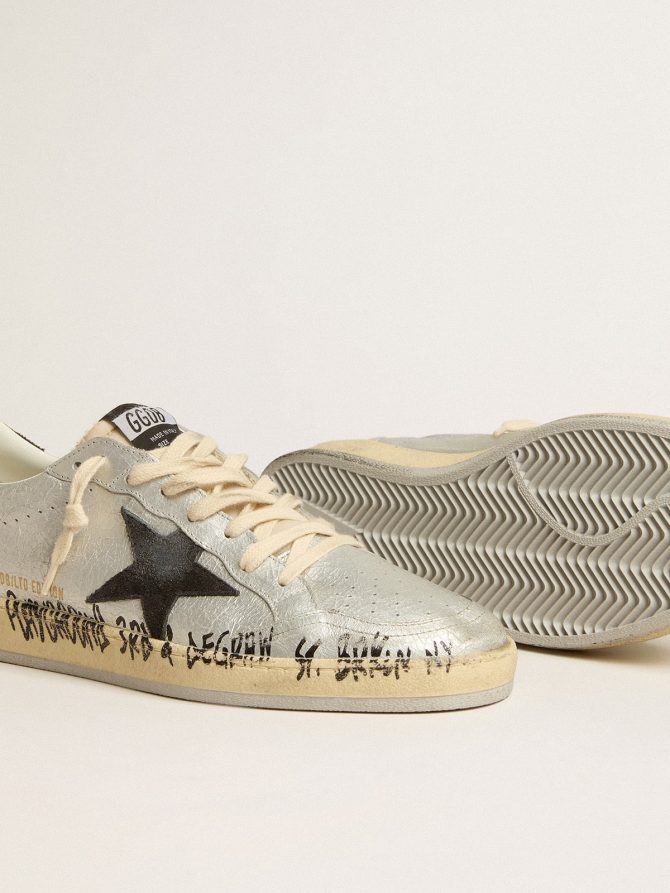 Ball Star LTD in silver leather with gray suede star and heel tab - Image 4