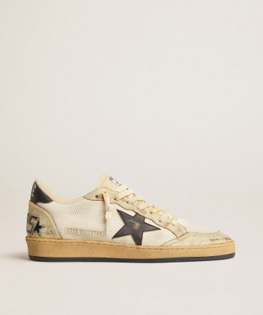 Ball Star in white mesh with vintage blue leather star and heel tab