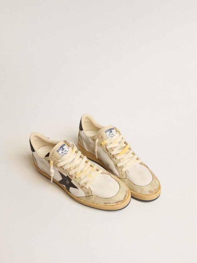 Ball Star in white mesh with vintage blue leather star and heel tab - Image 2