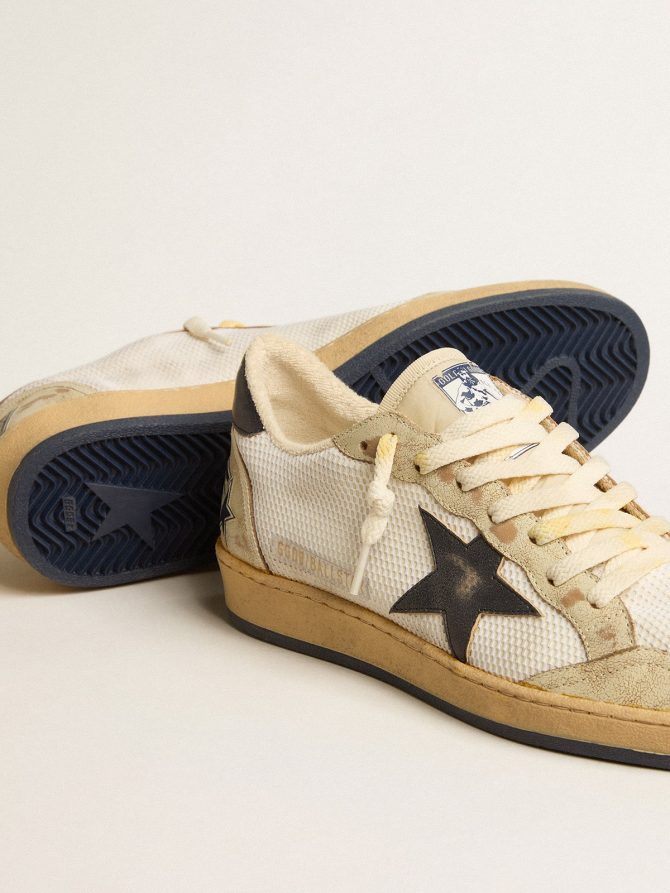 Ball Star in white mesh with vintage blue leather star and heel tab - Image 4