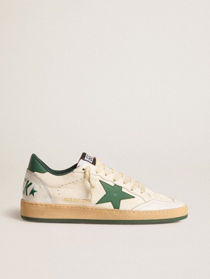 Men’s Ball Star Wishes in white nappa leather with green leather star and heel tab - Image 2