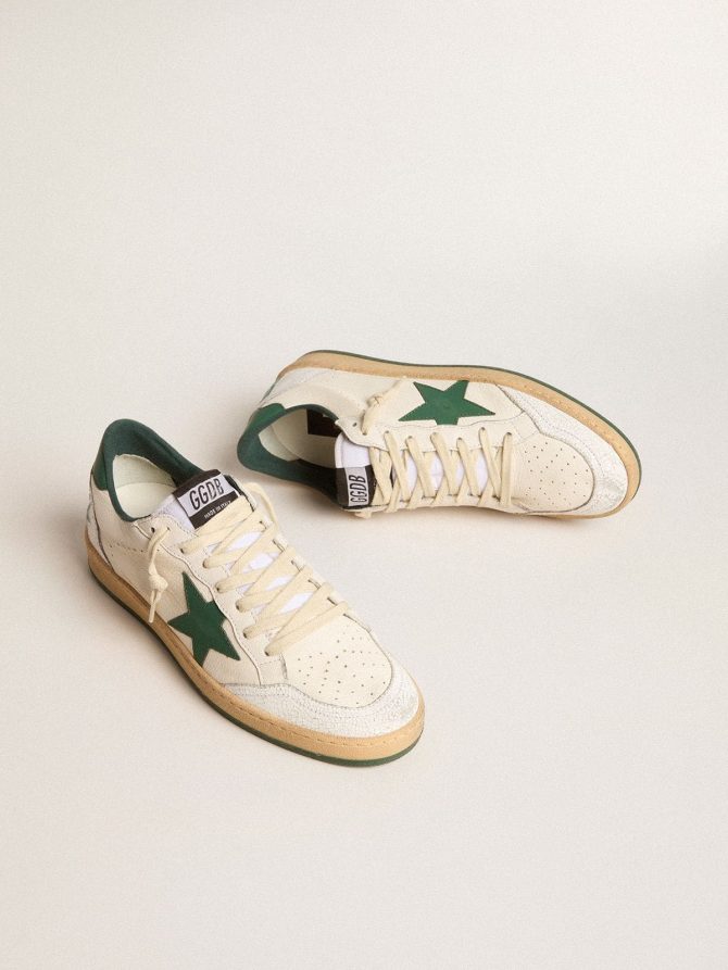 Men’s Ball Star Wishes in white nappa leather with green leather star and heel tab - Image 3