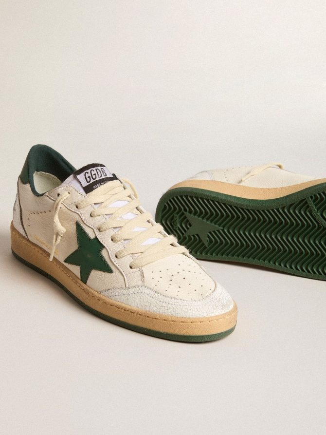 Men’s Ball Star Wishes in white nappa leather with green leather star and heel tab - Image 4