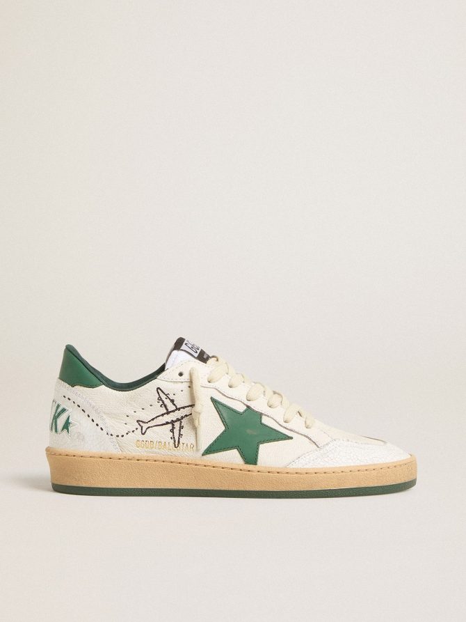 Men’s Ball Star Wishes in white nappa leather with green leather star and heel tab - Image 5