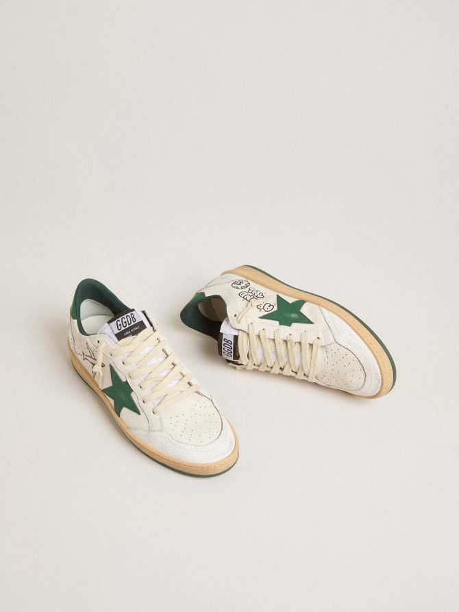 Men’s Ball Star Wishes in white nappa leather with green leather star and heel tab - Image 6