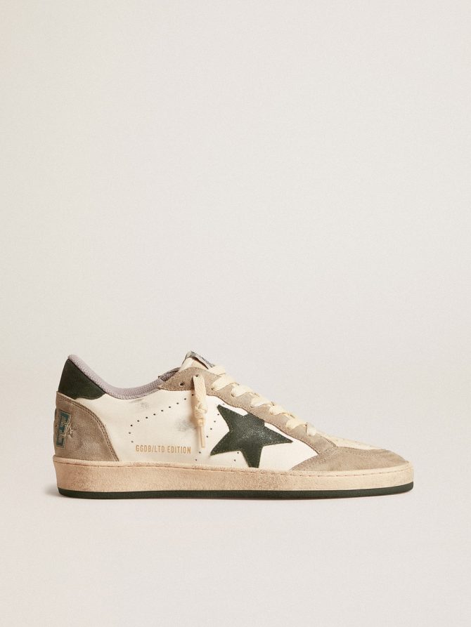 Men’s Ball Star LTD in nappa with green star and dove-gray suede inserts