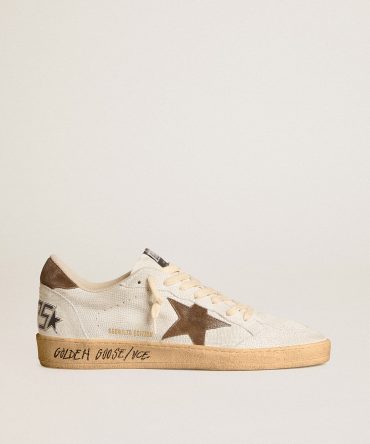 Men’s Ball Star in white nubuck leather with brown suede star and heel tab