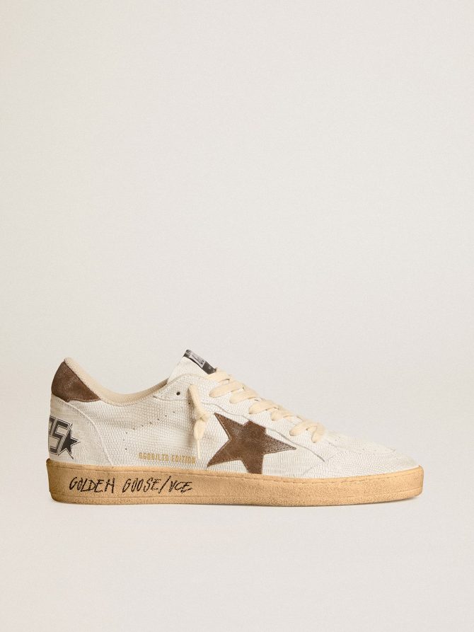 Men’s Ball Star in white nubuck leather with brown suede star and heel tab