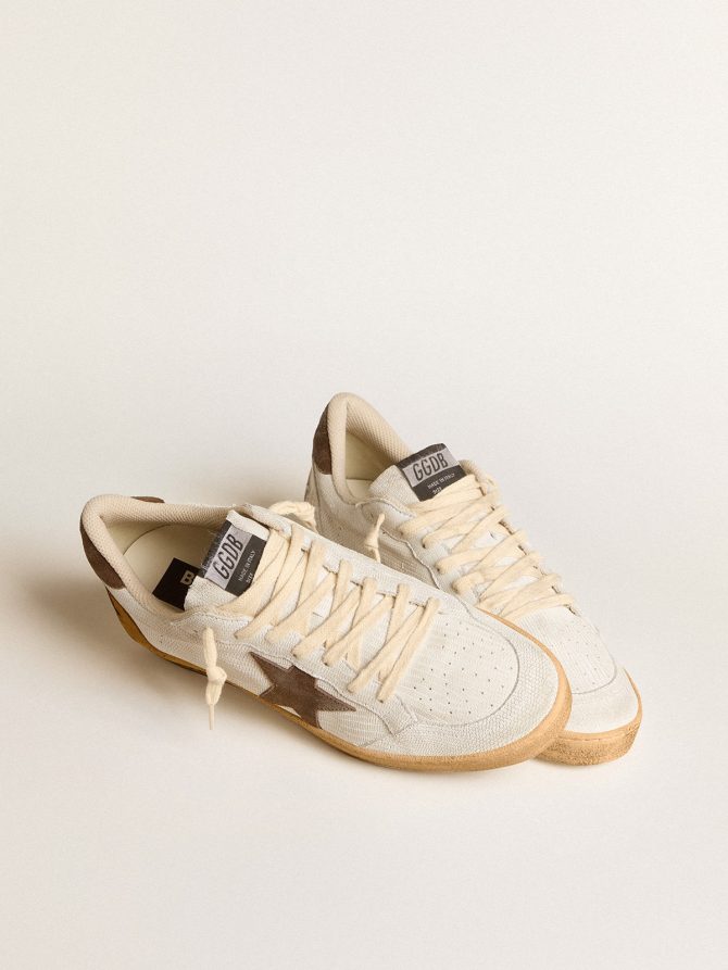 Men’s Ball Star in white nubuck leather with brown suede star and heel tab - Image 2