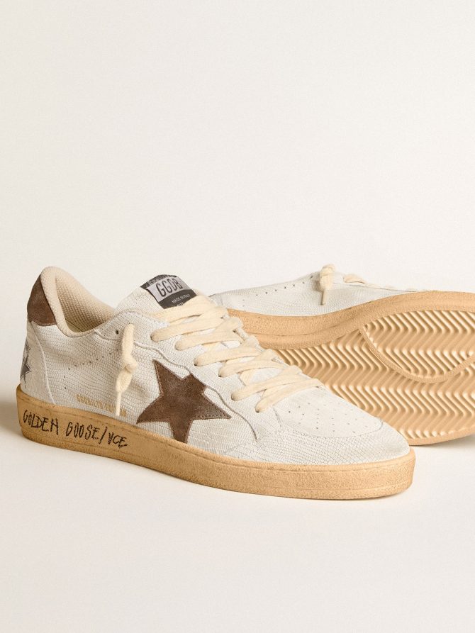 Men’s Ball Star in white nubuck leather with brown suede star and heel tab - Image 3