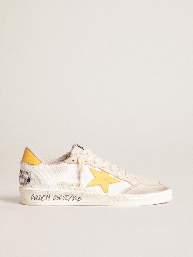 Ball Star LTD in white mesh with yellow leather star and heel tab