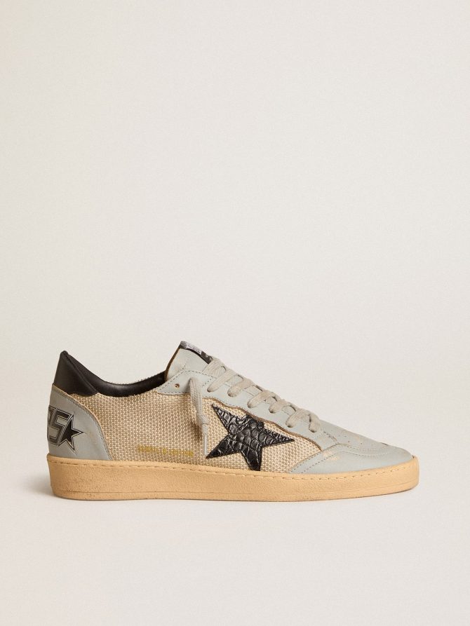 Men’s Ball Star LTD in beige mesh with croc-print leather star and nappa inserts
