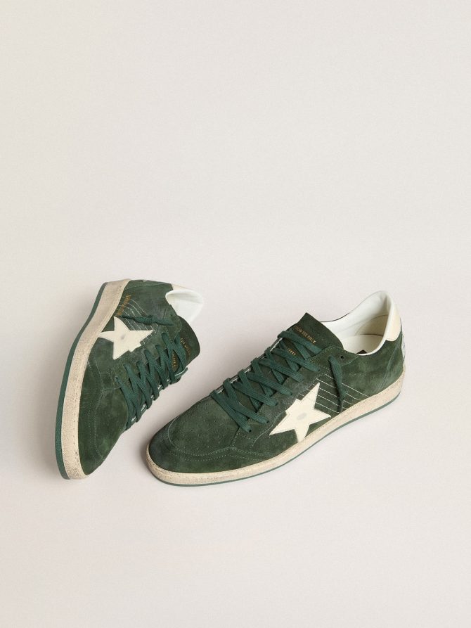 Men’s Ball Star in green suede with white leather star and heel tab - Image 2