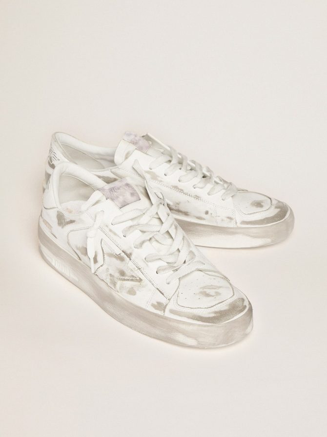 Stardan in white leather with white leather star and heel tab - Image 2