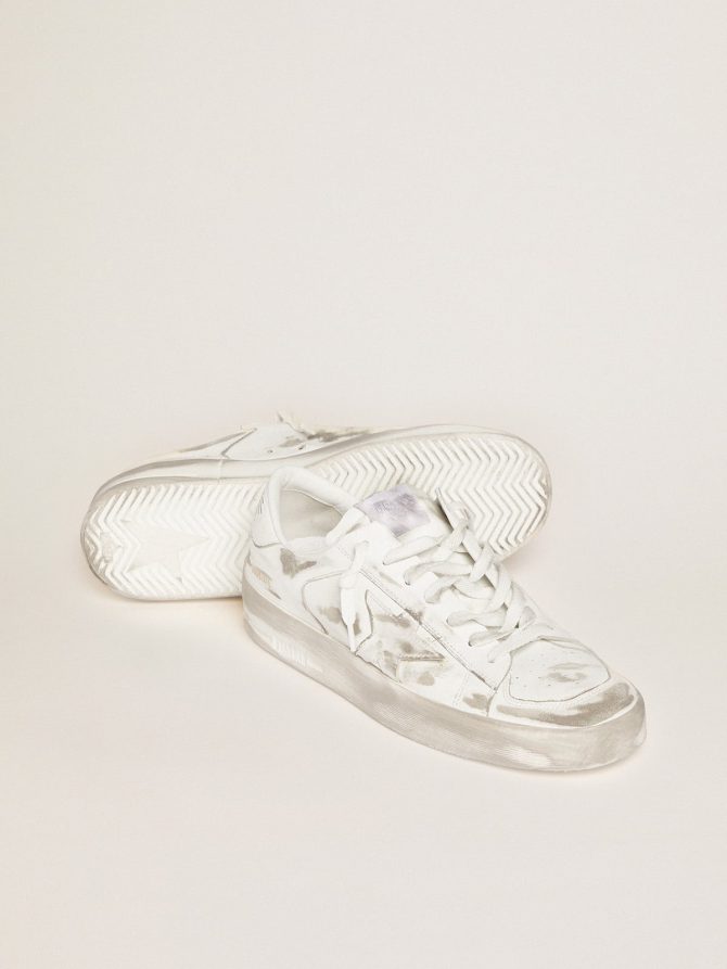 Stardan in white leather with white leather star and heel tab - Image 4