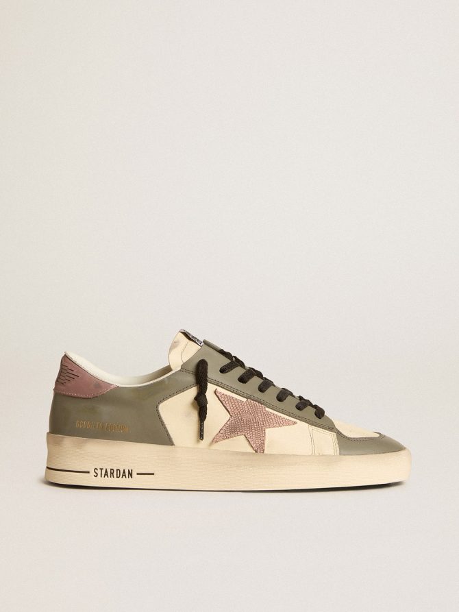 Men’s Stardan LTD in gray leather with a pink leather star and heel tab