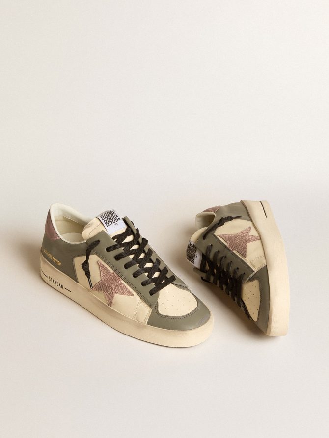 Men’s Stardan LTD in gray leather with a pink leather star and heel tab - Image 2