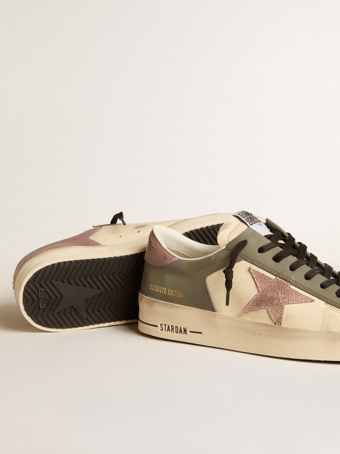 Men’s Stardan LTD in gray leather with a pink leather star and heel tab - Image 3