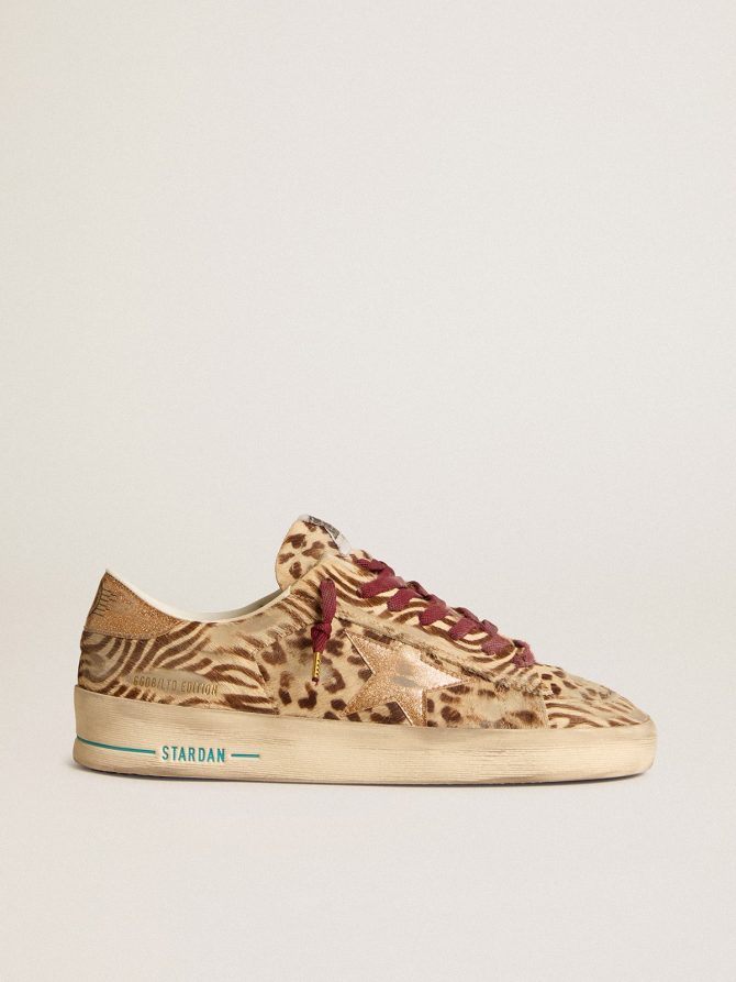 Men’s Stardan LTD in animal-print pony skin with gold glitter star