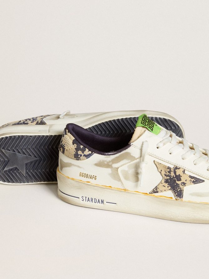 Men’s Stardan LAB in white leather with a camouflage star and heel tab - Image 3