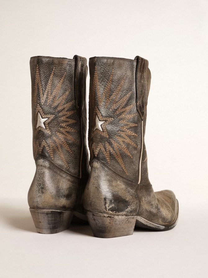 Men’s low Wish Star boots in black leather with silver star - Image 5