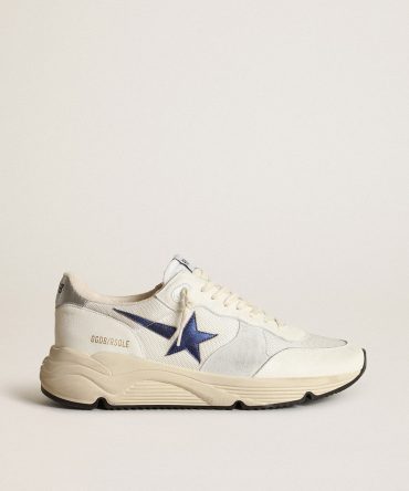 Running Sole in white leather and mesh with blue laminated leather star
