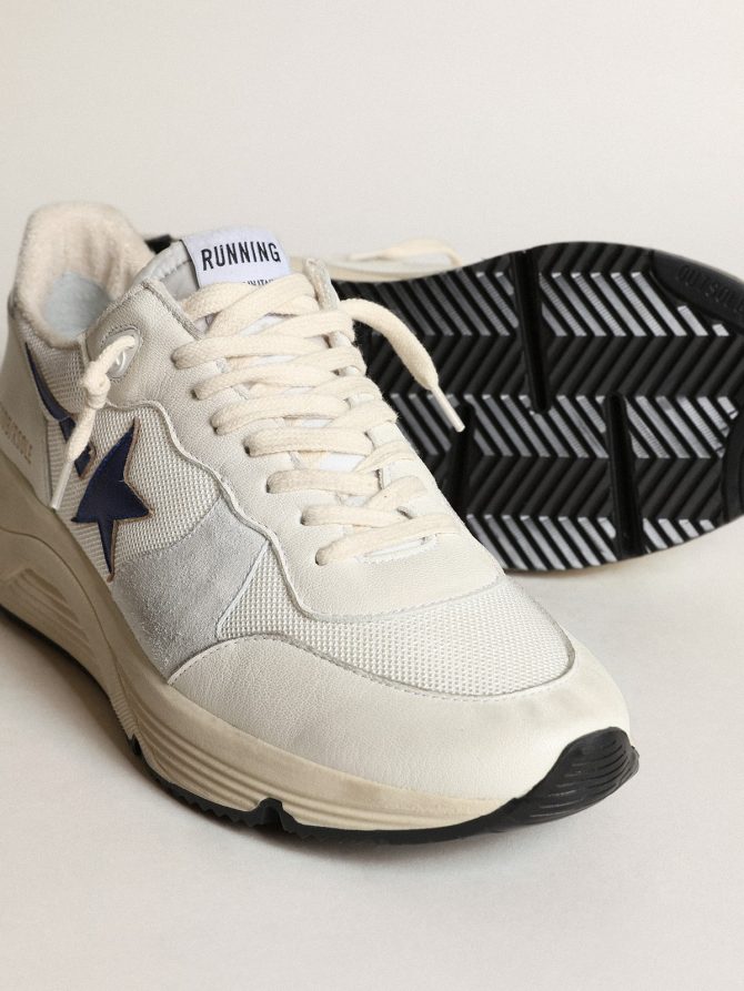 Running Sole in white leather and mesh with blue laminated leather star - Image 4