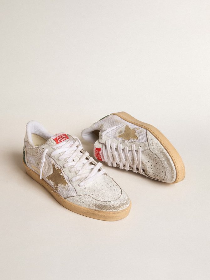 Ball Star LTD in white crackle leather and mesh with suede star - Image 2
