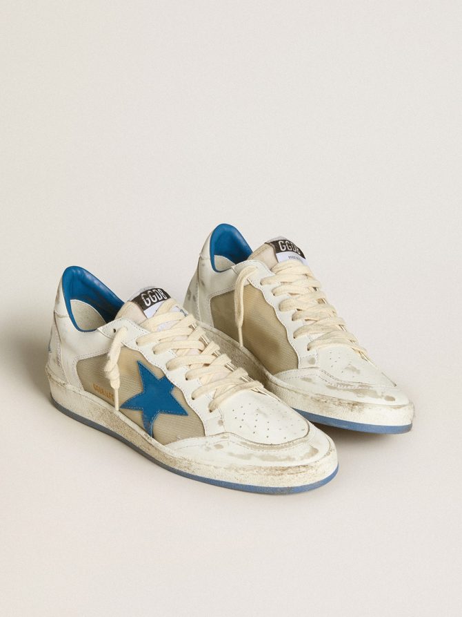 Men’s Ball Star LAB in white leather with light blue leather star and white heel tab - Image 2