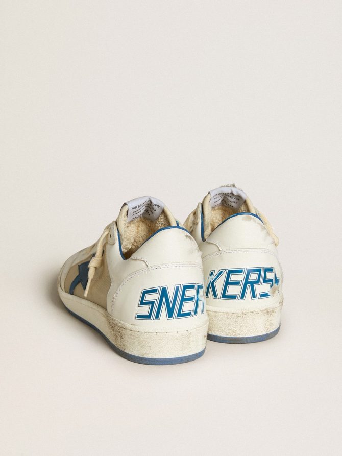 Men’s Ball Star LAB in white leather with light blue leather star and white heel tab - Image 4