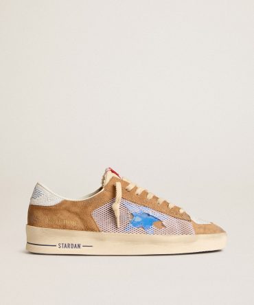 Stardan LTD in tobacco suede and mesh with blue star and leather heel tab