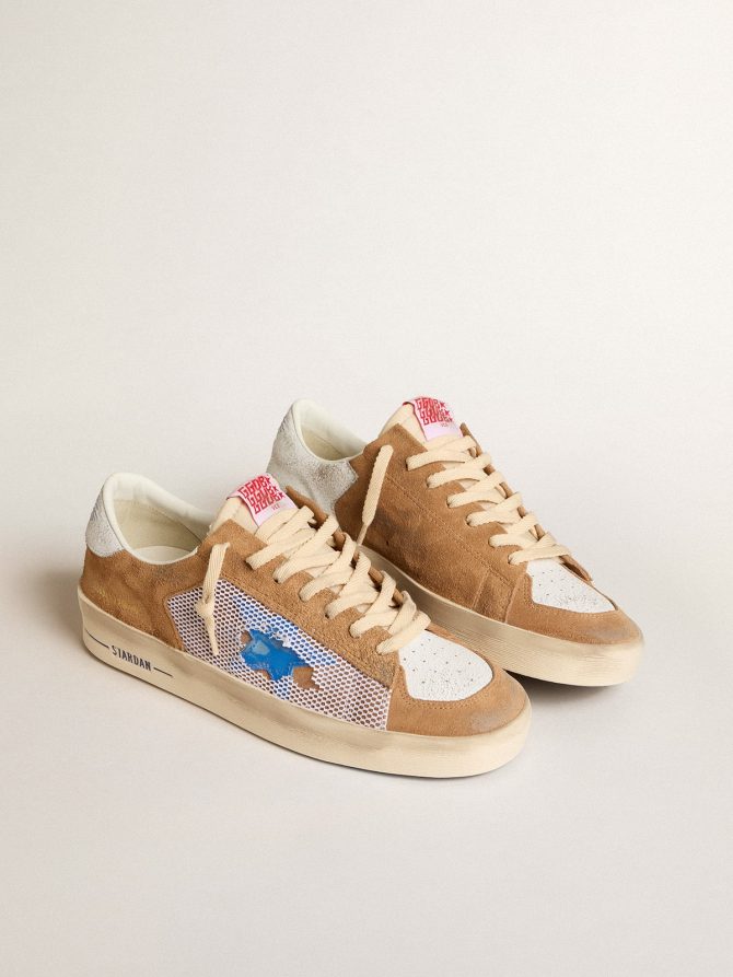 Stardan LTD in tobacco suede and mesh with blue star and leather heel tab - Image 2