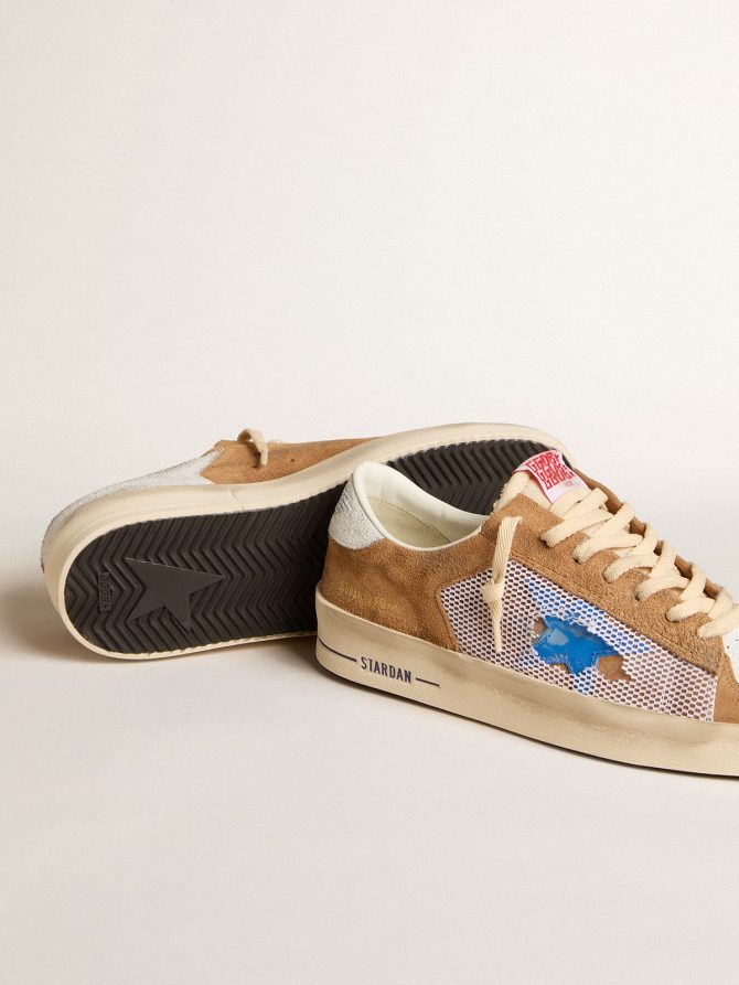 Stardan LTD in tobacco suede and mesh with blue star and leather heel tab - Image 3